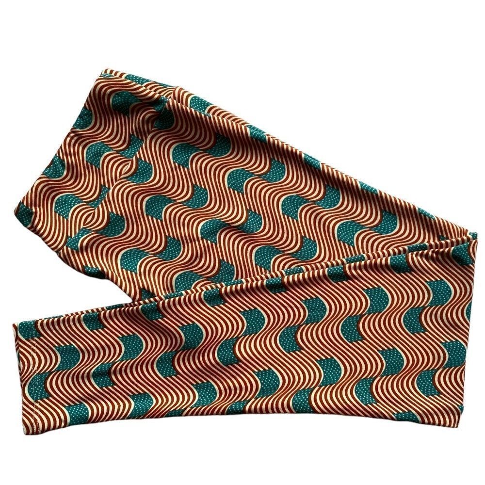 0259 LuLaRoe Size TC Leggings Red Cream and Green Waves Print New